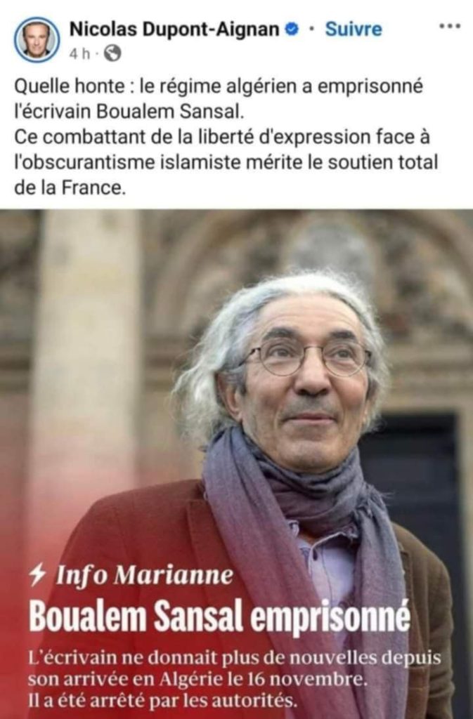 المواطن الفرنسي بوعلام صنصال يحدث طوارئ  في باريس ..لا حدث في الجزائر