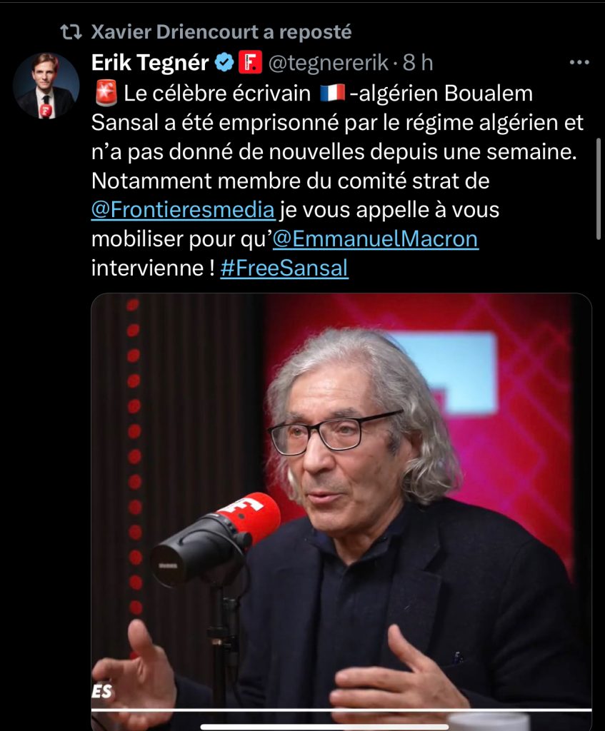 المواطن الفرنسي بوعلام صنصال يحدث طوارئ  في باريس ..لا حدث في الجزائر