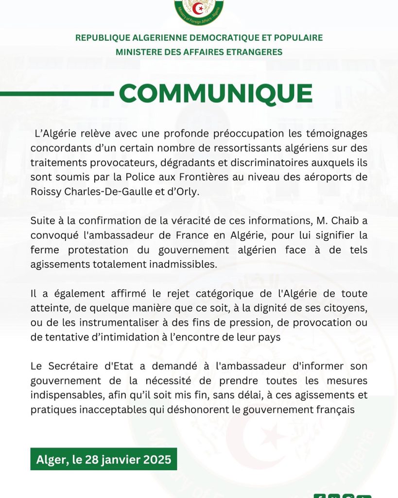 L’Algérie convoque l’ambassadeur de France