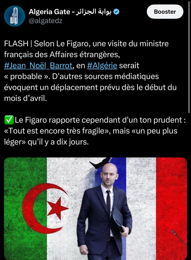 جان نويل بارو  في انتظار ضوء أخضر لزيارة الجزائر