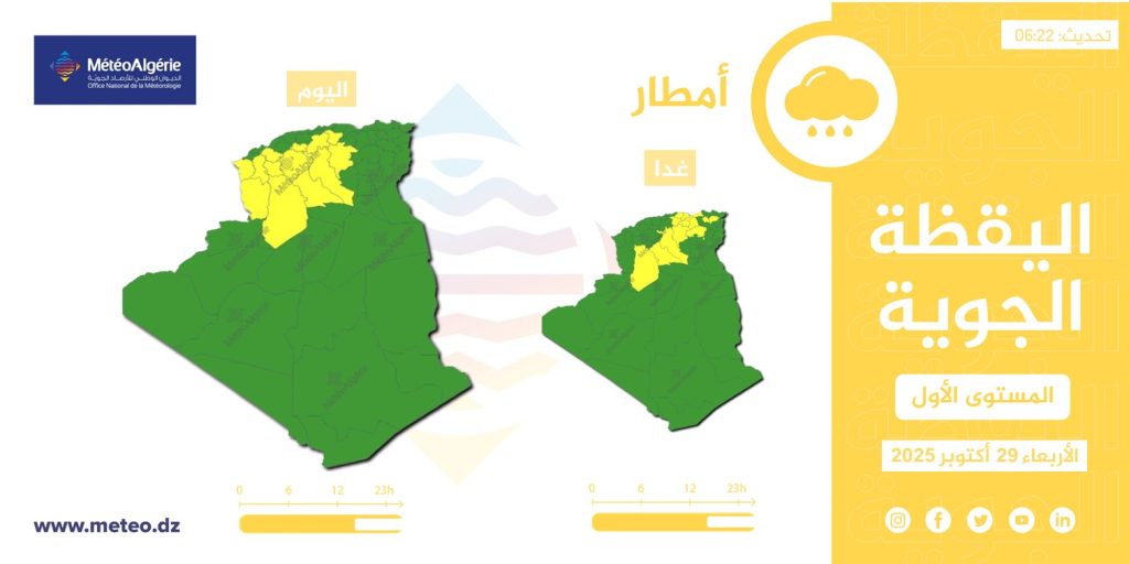 أحوال الطقس في الجزائر ليوم 29 أكتوبر 2025