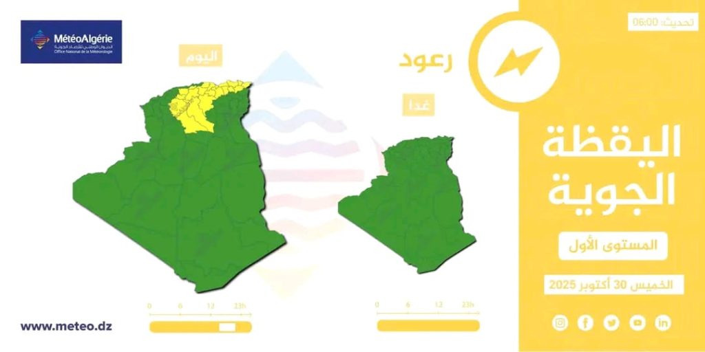 أحوال الطقس في الجزائر ليوم 30 أكتوبر 2025