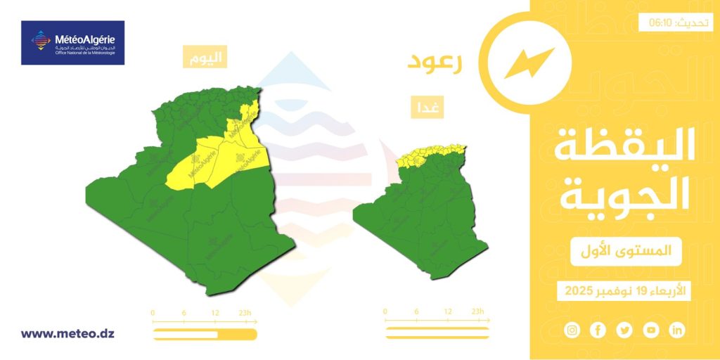 أحوال الطقس المتوقعة في الجزائر ليوم 19 نوفمبر 2025