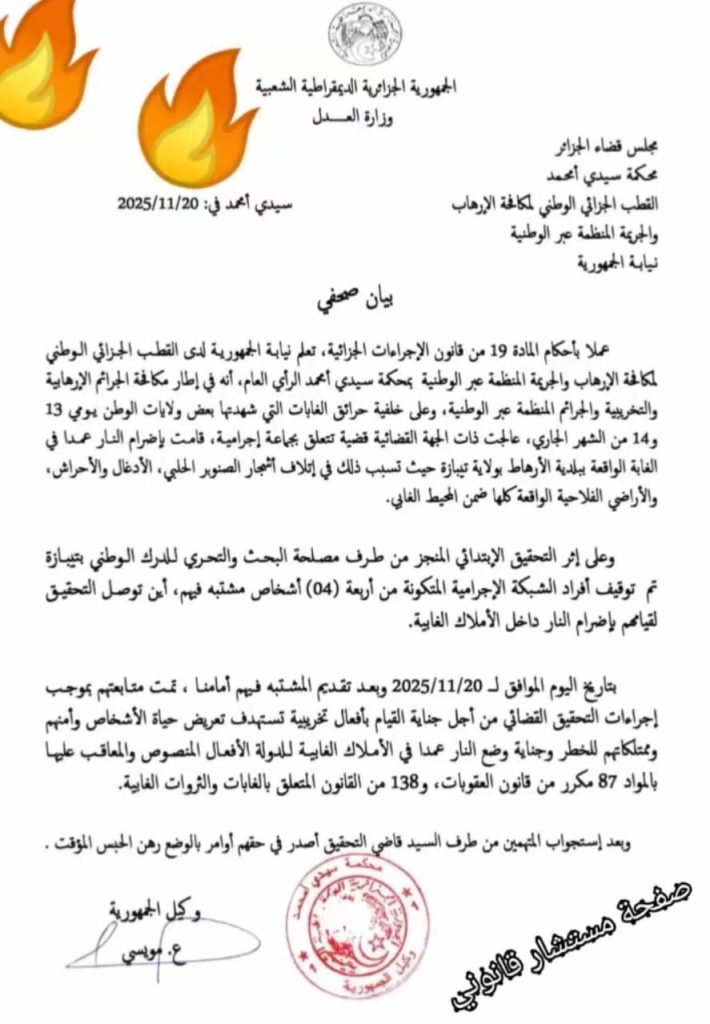 حرائق الغابات.. التحقيقات تطيح بعناصر شبكة إجرامية.. والقضاء الجزائري يتحرك