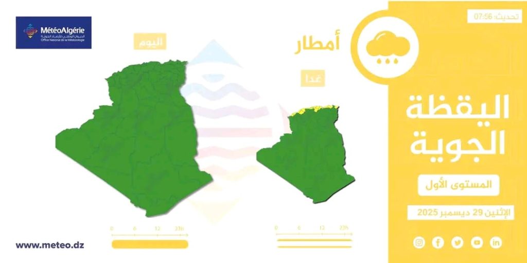 طقس الجزائر : موجة برد وأمطار تجتاح هذه الولايات
