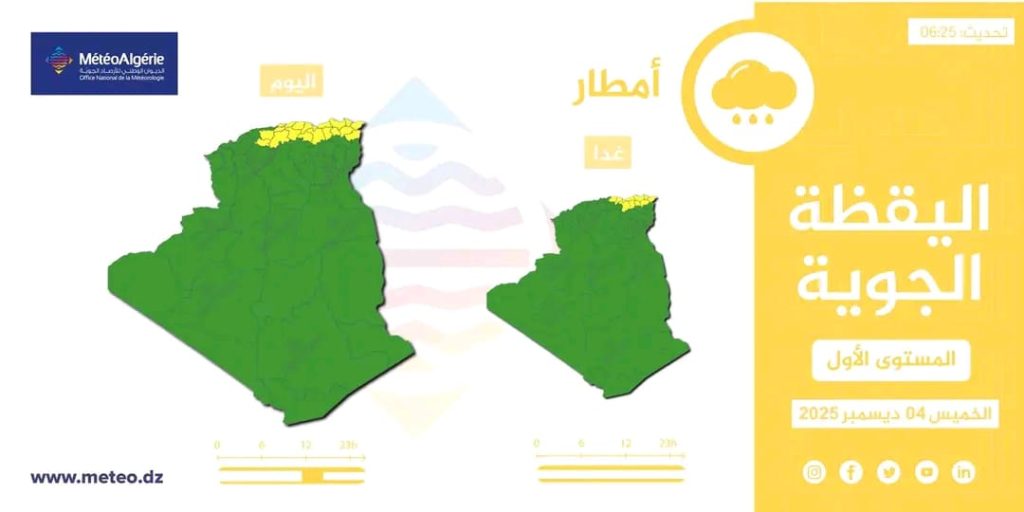 طقس الجزائر: أمطار غزيرة وتساقط للثلوج …هذه الولايات المعنية !