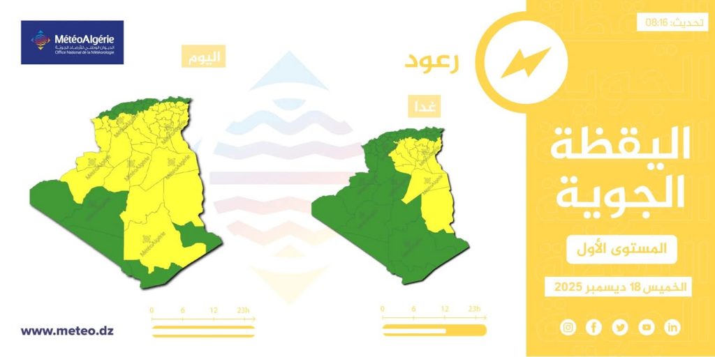 طقس الجزائر: أمطار ورعود على هذه الولايات الجزائرية