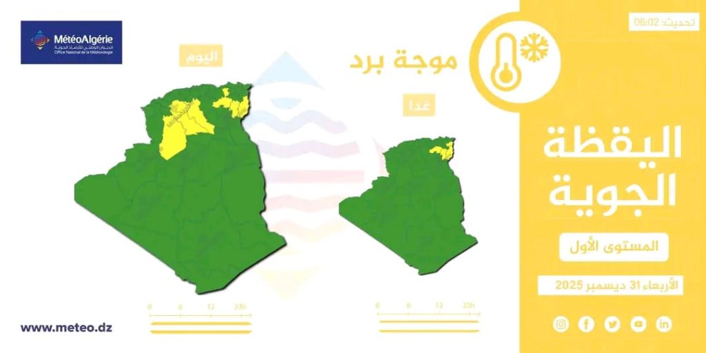 طقس الجزائر : موجة برد وأمطار رعدية تجتاح هذه الولايات