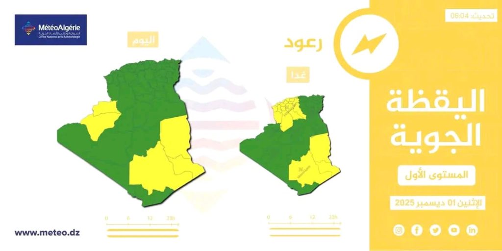 اضطراب جوي مرتقب على عدة ولايات جزائرية اليوم وغدا