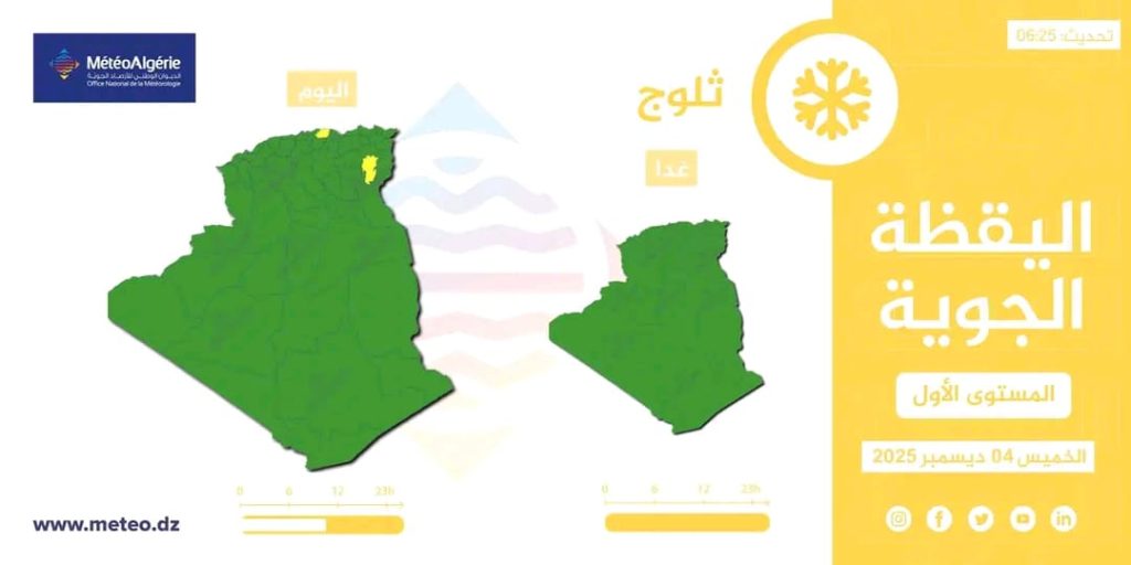 طقس الجزائر: أمطار غزيرة وتساقط للثلوج …هذه الولايات المعنية !