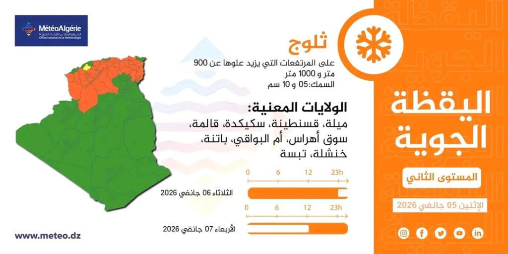 نشرية خاصة : ثلوج كثيفة على هذه الولايات الجزائرية