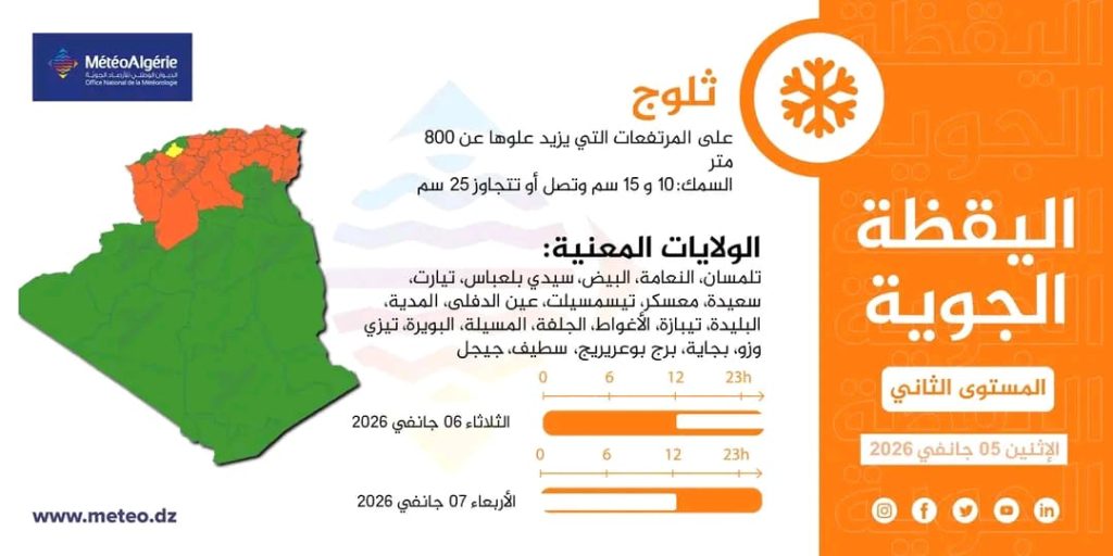 نشرية خاصة : ثلوج كثيفة على هذه الولايات الجزائرية