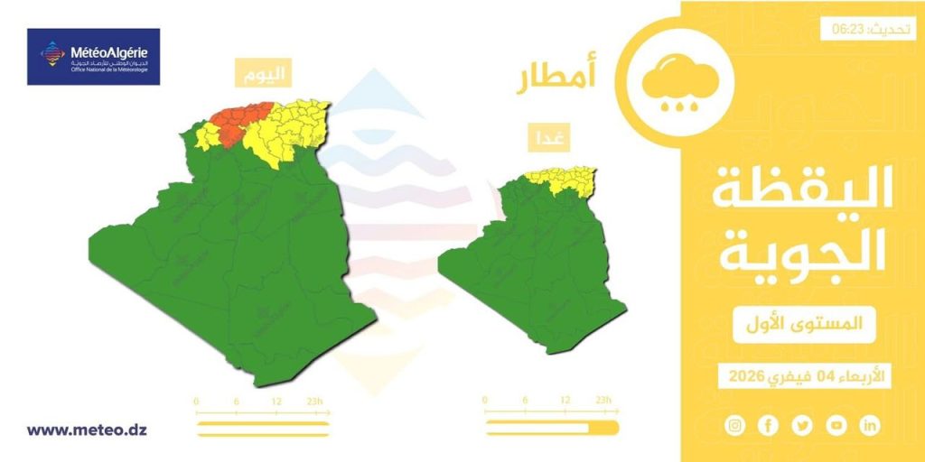طقس الجزائر : أمطار رعدية ورياح عاتية على هذه الولايات