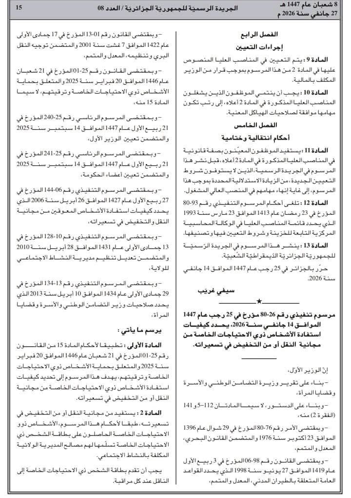 نقل مجاني وتخفيضات تصل إلى 80 % لذوي الاحتياجات الخاصة في الجزائر