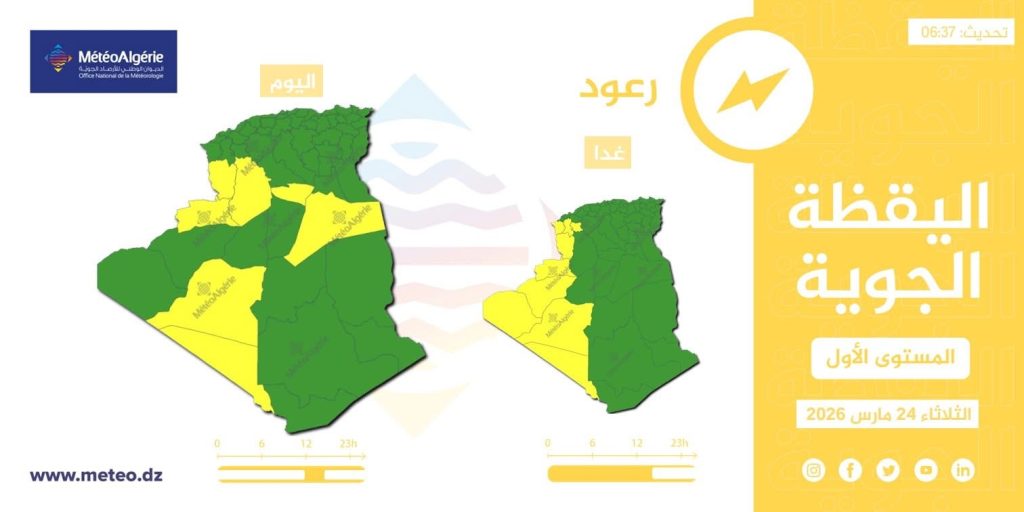 طقس الجزائر : أمطار رعدية ورياح قوية تجتاح هذه الولايات