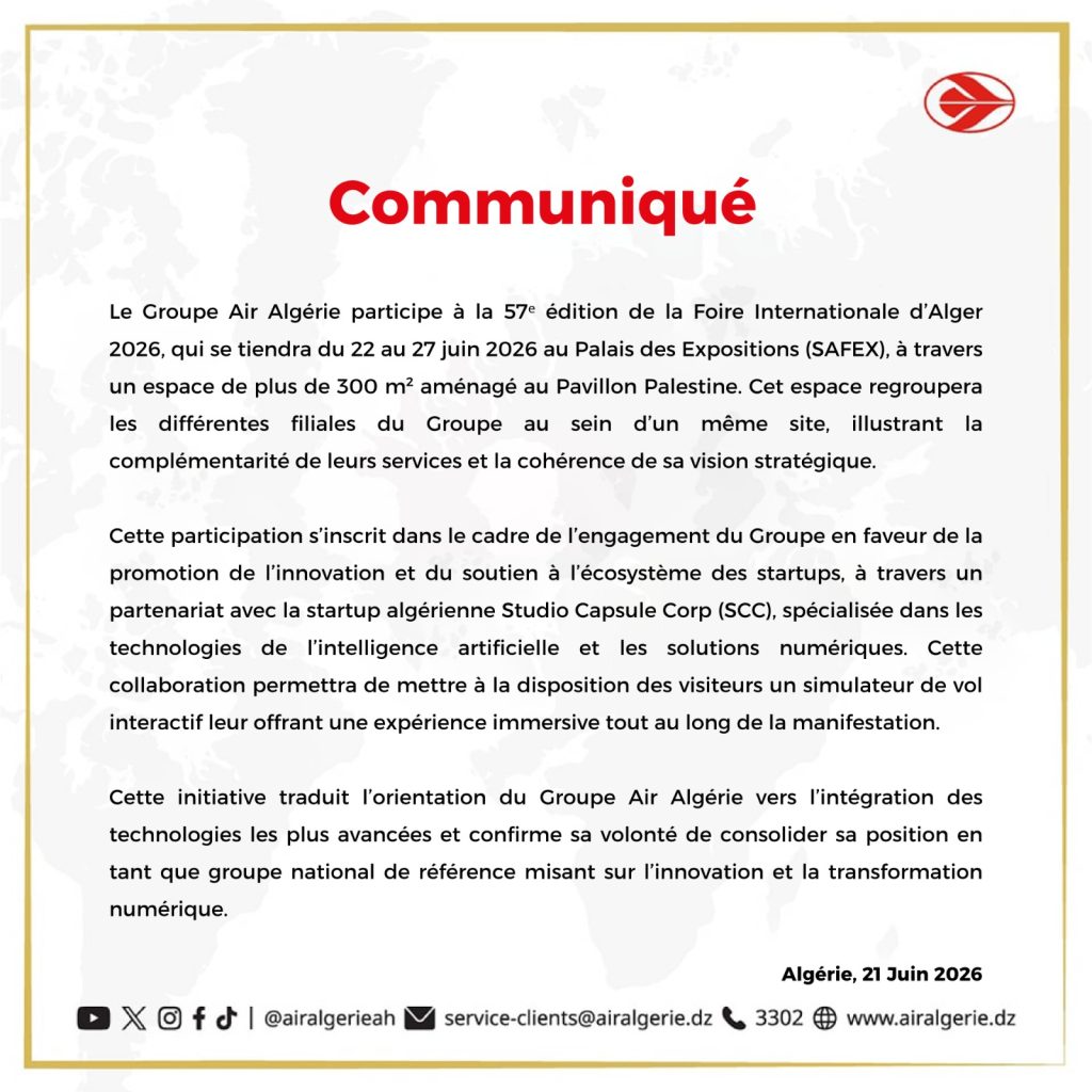Air Algérie : Une présence marquée à la 57ᵉ édition de la Foire Internationale d&rsquo;Alger 2026
