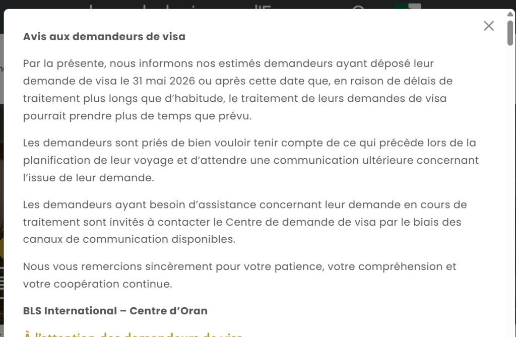 Visa Espagne en Algérie : BLS alerte sur des délais de traitement plus longs à Oran