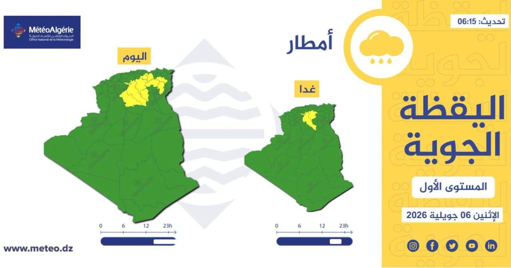 أمطار رعدية و رياح على 16 ولاية جزائرية