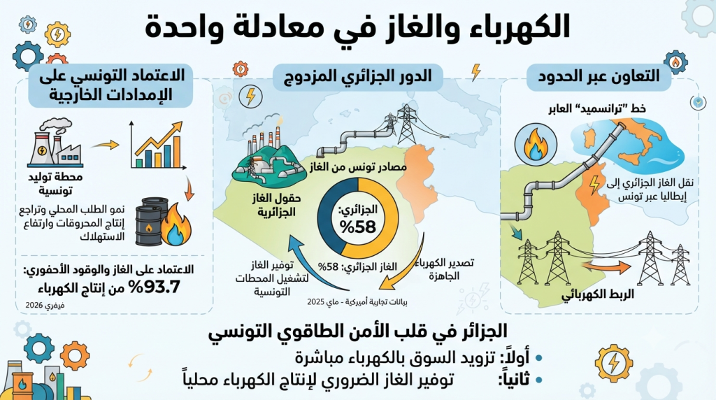 الجزائر تستحوذ على 100% من واردات تونس الكهربائية (تقرير دولي)
