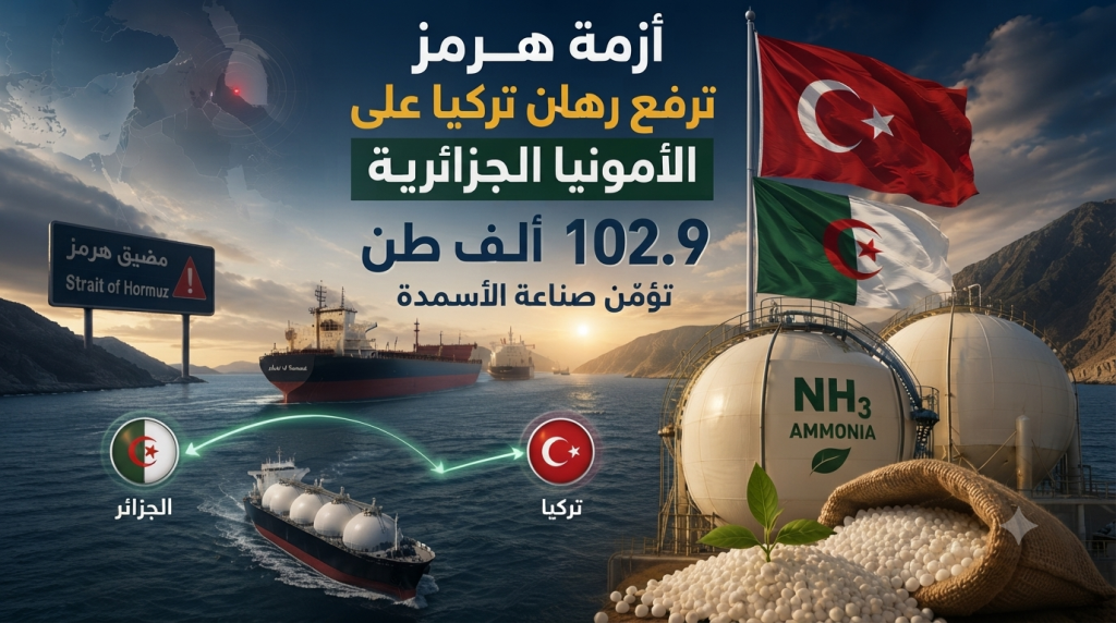 أزمة هرمز ترفع رهان تركيا على الأمونيا الجزائرية.. 102.9 ألف طن تؤمّن صناعة الأسمدة