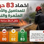 إخماد 83 حريقًا للمحاصيل والأشجار المثمرة والنخيل خلال الـ24 ساعة الأخيرة في الجزائر