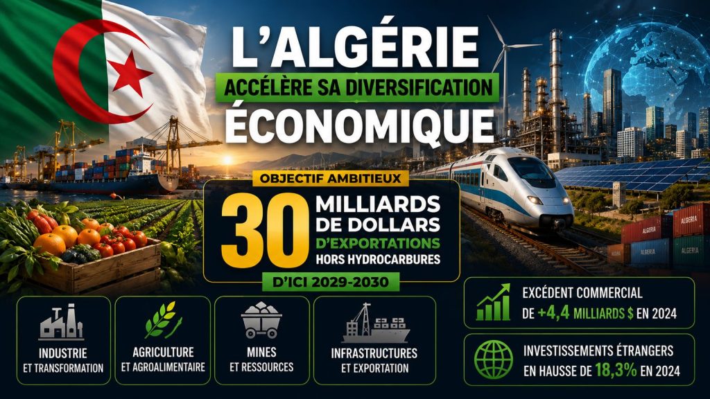L&rsquo;Algérie accélère sa diversification économique avec l&rsquo;objectif ambitieux de 30 milliards de dollars d&rsquo;exportations hors hydrocarbures