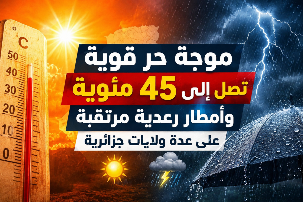 موجة حر قوية تصل إلى 45 مئوية وأمطار رعدية مرتقبة على عدة ولايات جزائرية