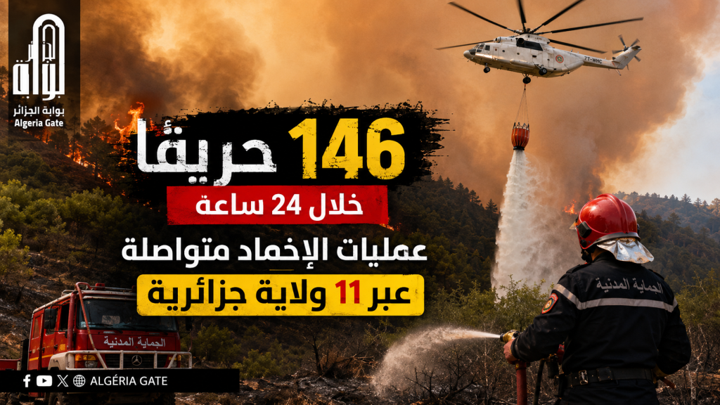 146 حريقًا خلال 24 ساعة و عمليات الإخماد متواصلة عبر 11 ولاية جزائرية