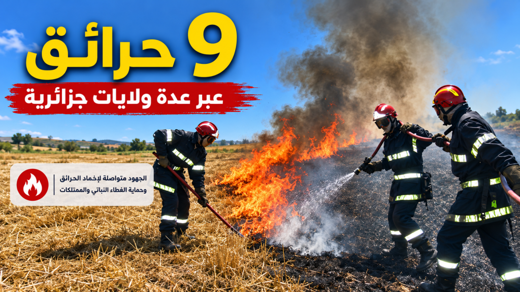 تسجيل 09 حرائق بعدة ولايات جزائرية و الحماية المدنية تتدخل لإخمادها