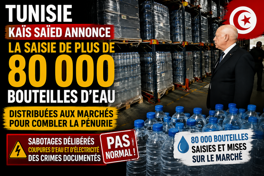Kaïs Saïed ordonne la distribution de plus de 80 000 bouteilles d’eau saisies