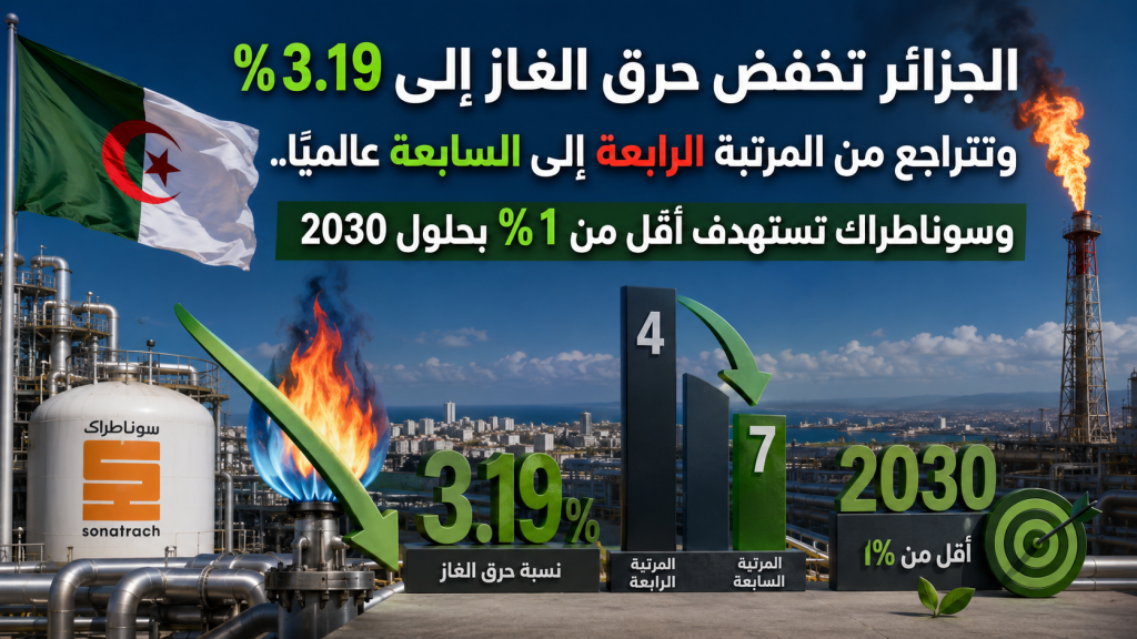الجزائر تخفض حرق الغاز إلى 3.19% وتتراجع من المرتبة الرابعة إلى السابعة عالميًا.. وسوناطراك تستهدف أقل من 1% بحلول 2030
