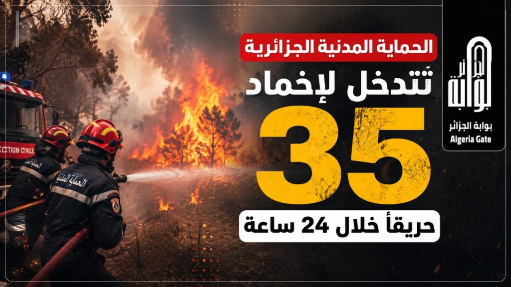 الحماية المدنية الجزائرية تتدخل لإخماد 35 حريقًا خلال 24 ساعة