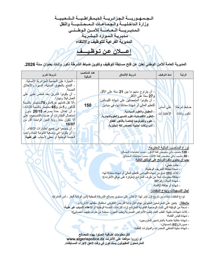 حاملو شهادة الماستر الراغبين في الإلتحاق بصفوف ضباط الشرطة الجزائرية .. هذا يهمكم!