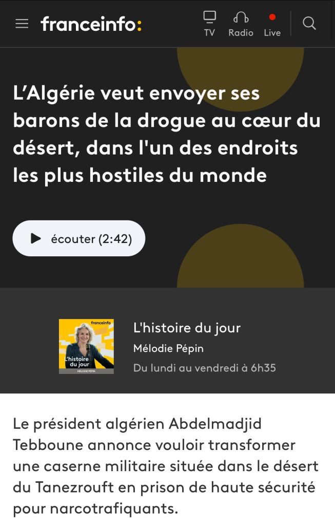 “تنزروفت” تتصدر عناوين الصحافة الدولية.. قرار تبون نفي بارونات المخدرات إلى “صحراء الموت” يصنع الحدث عالميا !