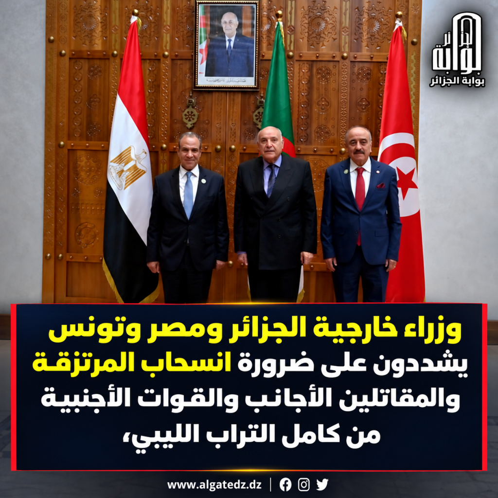 وزراء خارجية الجزائر ومصر وتونس يشددون على ضرورة انسحاب المرتزقة والمقاتلين الأجانب والقوات الأجنبية من كامل التراب الليبي ‬