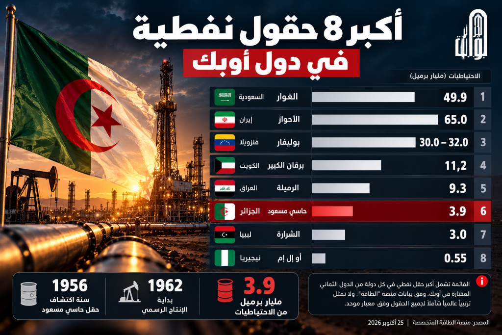 الجزائر بين عمالقة النفط في أوبك.. حاسي مسعود يحجز مكانه ضمن أكبر 8 حقول نفطية
